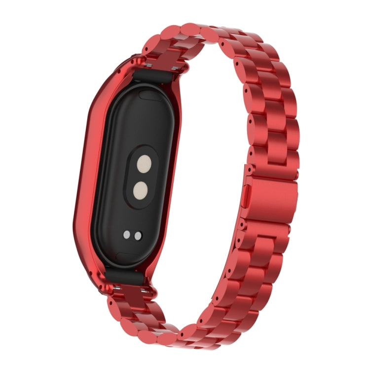For Xiaomi Mi Band 8 Integrated Metal Case + Three-bead Watch Band(Red) - Smart Wear by PMC TechLife | Online Shopping South Africa | PMC TechLife