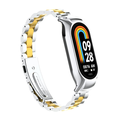 For Xiaomi Mi Band 8 Integrated Metal Case + Three-bead Watch Band(Silver+Gold) - Smart Wear by PMC Jewellery | Online Shopping South Africa | PMC Jewellery