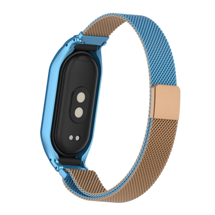 For Xiaomi Mi Band 8 Integrated Metal Case + Milanese Magnetic Watch Band(Gold Blue) - Smart Wear by PMC Jewellery | Online Shopping South Africa | PMC Jewellery