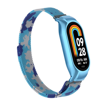 For Xiaomi Mi Band 8 Integrated Metal Case + Milanese Magnetic Watch Band(Camouflage Blue) - Smart Wear by PMC Jewellery | Online Shopping South Africa | PMC Jewellery