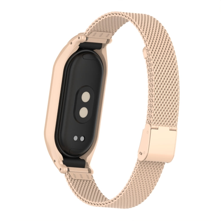 For Xiaomi Mi Band 8 Integrated Metal Case + Steel Mesh Buckle Watch Band(Milk Tea Color) - Smart Wear by PMC Jewellery | Online Shopping South Africa | PMC Jewellery