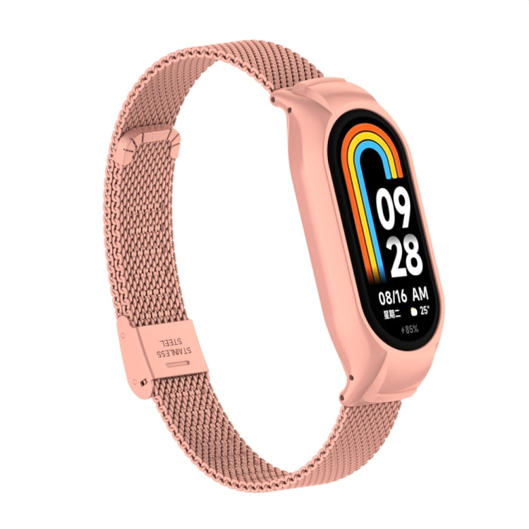 For Xiaomi Mi Band 8 Integrated Metal Case + Steel Mesh Buckle Watch Band(Bright Pink) - Smart Wear by PMC Jewellery | Online Shopping South Africa | PMC Jewellery