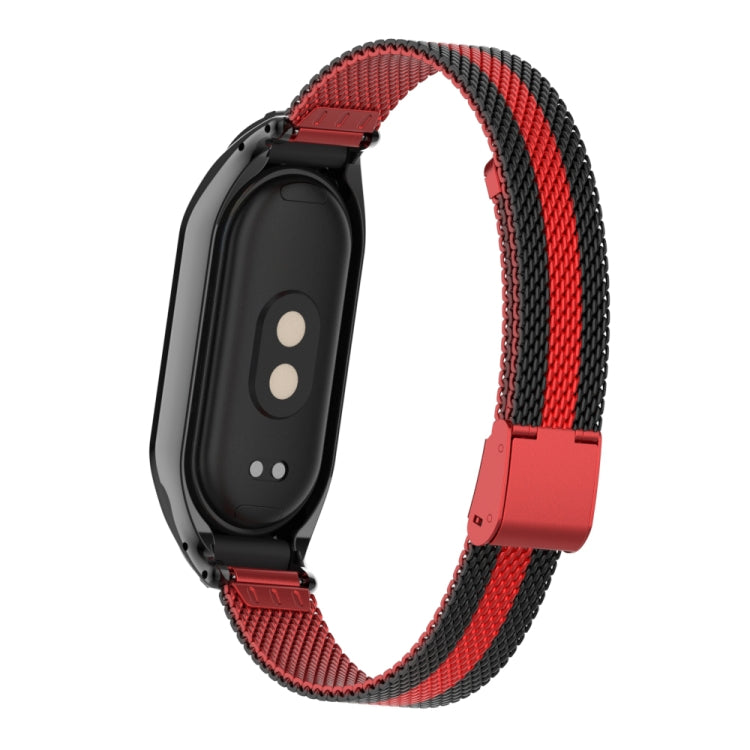 For Xiaomi Mi Band 8 Integrated Metal Case + Steel Mesh Buckle Watch Band(Black+Red) - Smart Wear by PMC Jewellery | Online Shopping South Africa | PMC Jewellery