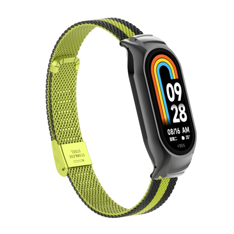 For Xiaomi Mi Band 8 Integrated Metal Case + Steel Mesh Buckle Watch Band(Black+Yellow) - Smart Wear by PMC Jewellery | Online Shopping South Africa | PMC Jewellery