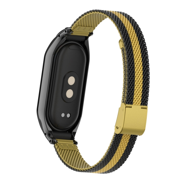 For Xiaomi Mi Band 8 Integrated Metal Case + Steel Mesh Buckle Watch Band(Black+Gold) - Smart Wear by PMC Jewellery | Online Shopping South Africa | PMC Jewellery