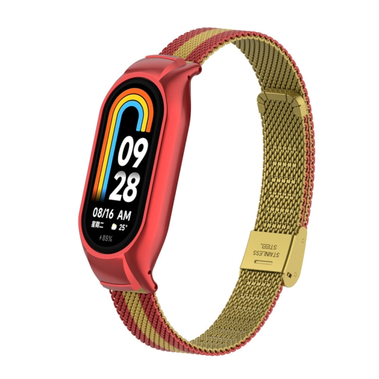 For Xiaomi Mi Band 8 Integrated Metal Case + Steel Mesh Buckle Watch Band(Red+Gold) - Smart Wear by PMC Jewellery | Online Shopping South Africa | PMC Jewellery