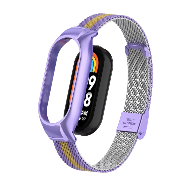 For Xiaomi Mi Band 8 Integrated Metal Case + Steel Mesh Buckle Watch Band(Purple+Gold) - Smart Wear by PMC Jewellery | Online Shopping South Africa | PMC Jewellery