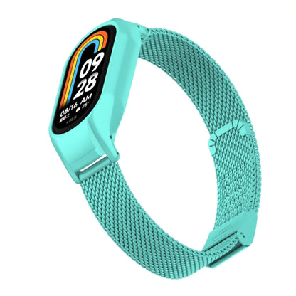 For Xiaomi Mi Band 8 Integrated Metal Case + Steel Mesh Buckle Watch Band(Tiffany Blue) - Smart Wear by PMC Jewellery | Online Shopping South Africa | PMC Jewellery