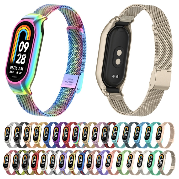 For Xiaomi Mi Band 8 Integrated Metal Case + Steel Mesh Buckle Watch Band(Starlight Color) - Smart Wear by PMC Jewellery | Online Shopping South Africa | PMC Jewellery