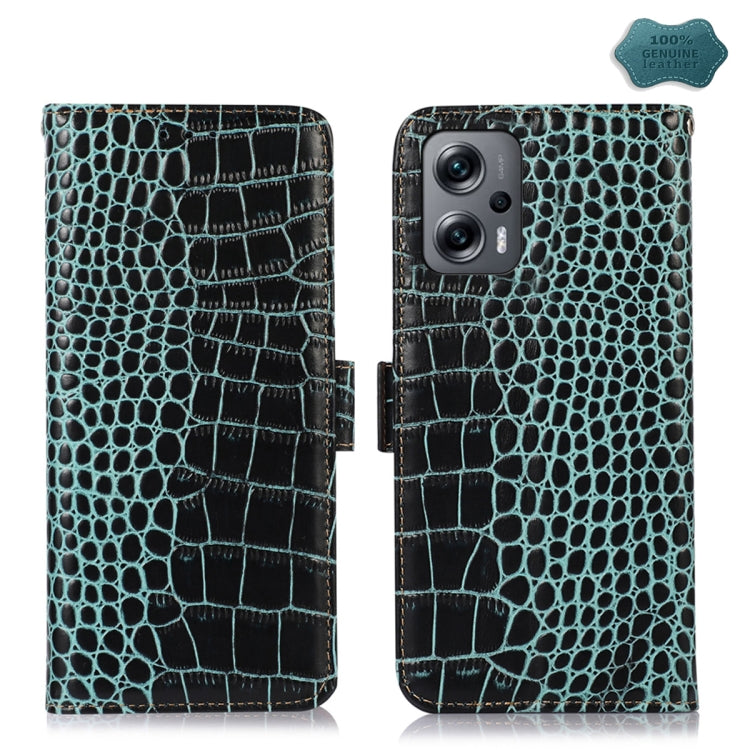 For Xiaomi Redmi Note 12 Turbo Crocodile Top Layer Cowhide Leather Phone Case(Green) - Xiaomi Cases by PMC TechLife | Online Shopping South Africa | PMC TechLife