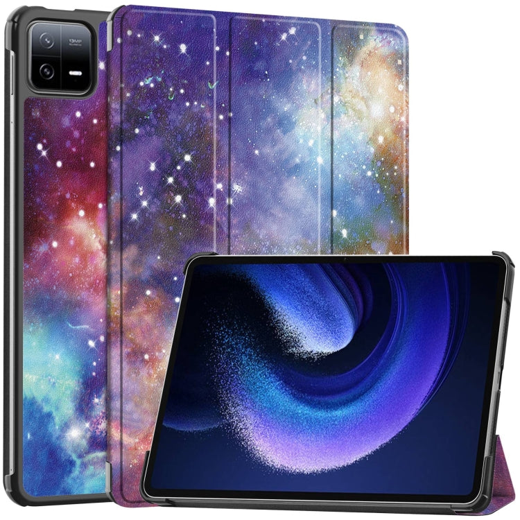 For Xiaomi Pad 6 / 6 Pro Custer Painted 3-Fold Stand Leather Smart Tablet Case(Milky Way) - free shipping - PMC TechLife - Order now!