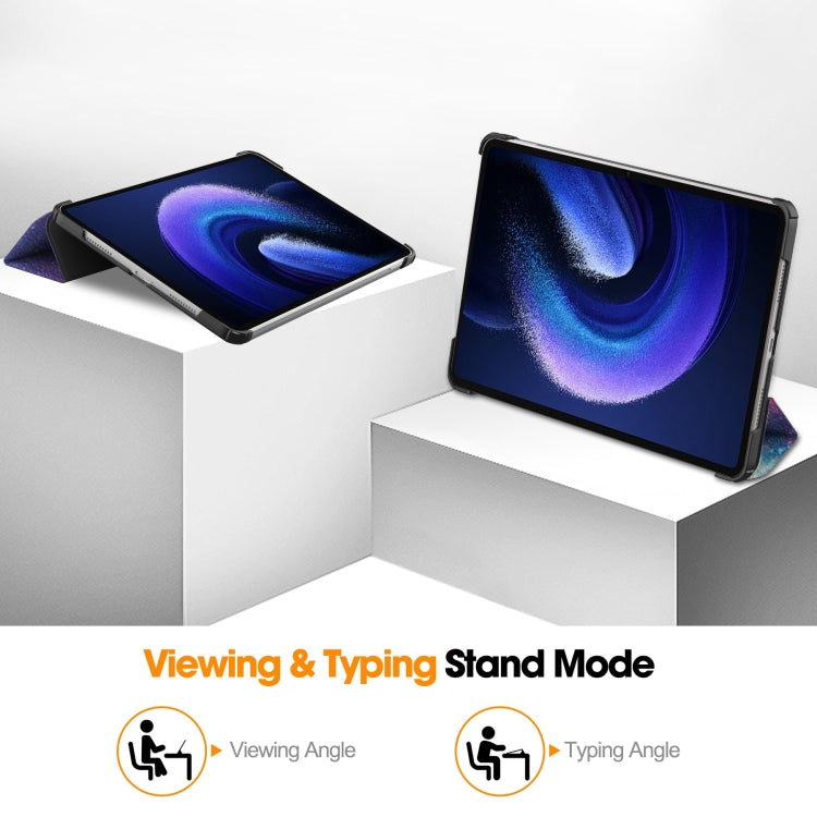 For Xiaomi Pad 6 / 6 Pro Custer Painted 3-Fold Stand Leather Smart Tablet Case(Milky Way) - free shipping - PMC TechLife - Order now!