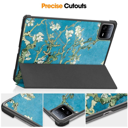 For Xiaomi Pad 6 / 6 Pro Custer Painted 3-Fold Stand Leather Smart Tablet Case(Apricot Blossom) -  by PMC Jewellery | Online Shopping South Africa | PMC Jewellery