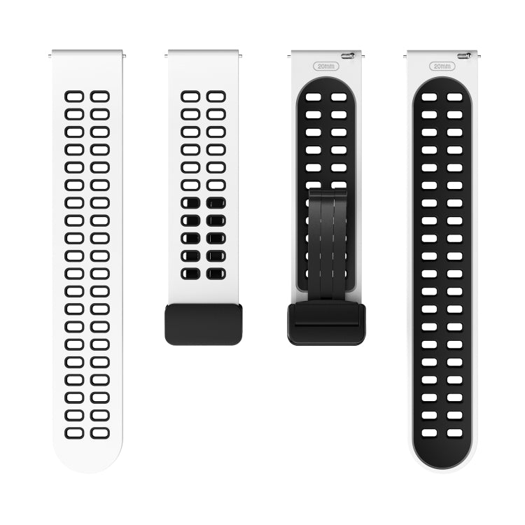20mm Double-row Hole Folding Black Buckle Two-color Silicone Watch Band(White Black) - Smart Wear by PMC TechLife | Online Shopping South Africa | PMC TechLife