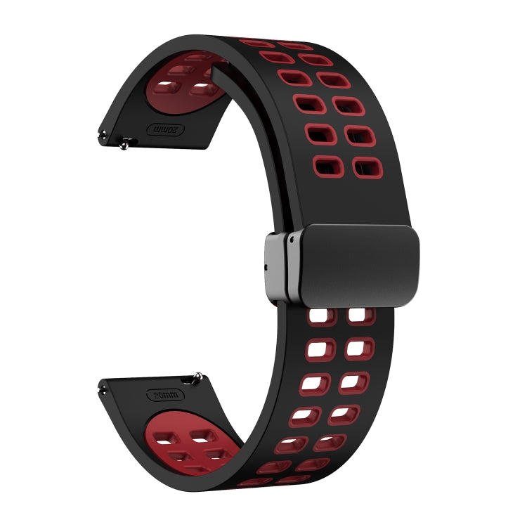 20mm Double-row Hole Folding Black Buckle Two-color Silicone Watch Band(Black Red) - Smart Wear by PMC Jewellery | Online Shopping South Africa | PMC Jewellery