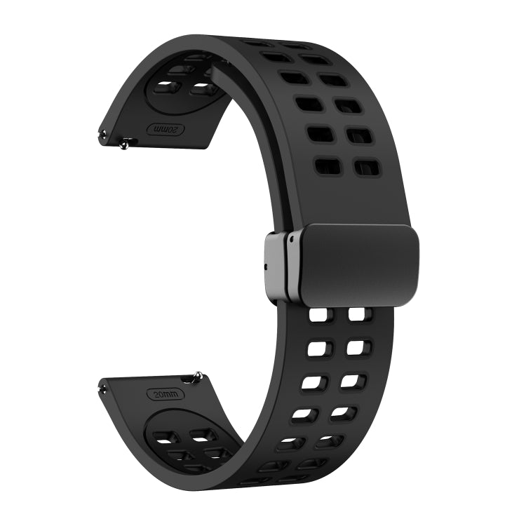 20mm Double-row Hole Folding Black Buckle Two-color Silicone Watch Band(Black) - Smart Wear by PMC TechLife | Online Shopping South Africa | PMC TechLife