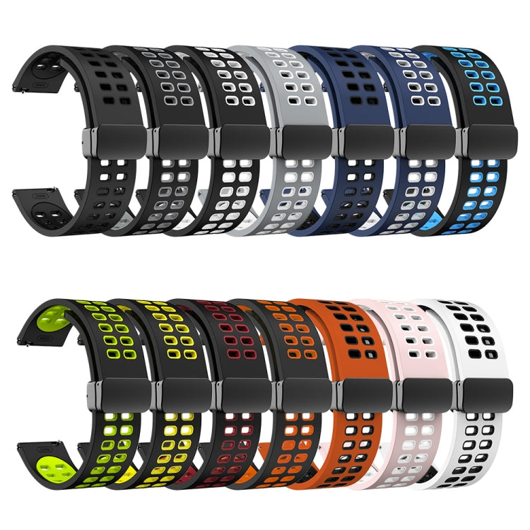 20mm Double-row Hole Folding Black Buckle Two-color Silicone Watch Band(Midnight Blue Black) - Smart Wear by PMC TechLife | Online Shopping South Africa | PMC TechLife