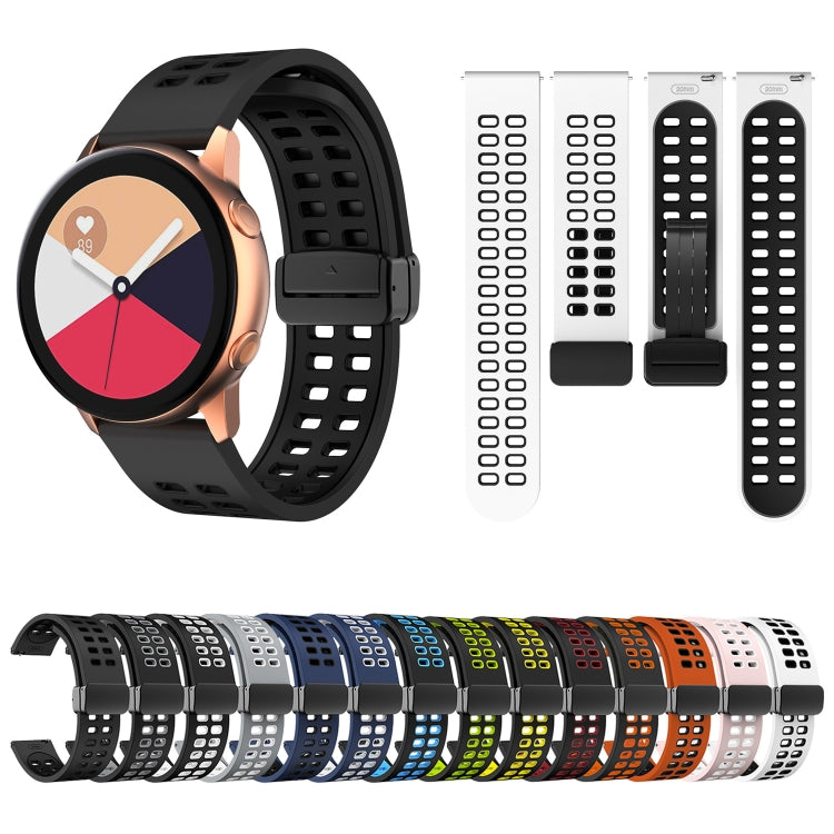 20mm Double-row Hole Folding Black Buckle Two-color Silicone Watch Band(Pink White) - Smart Wear by PMC Jewellery | Online Shopping South Africa | PMC Jewellery