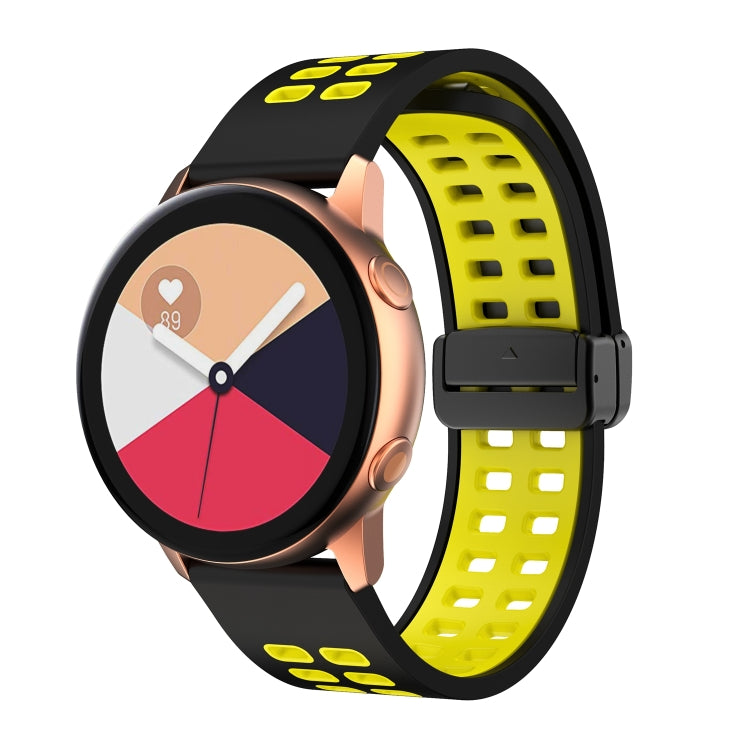 22mm Double-row Hole Folding Black Buckle Two-color Silicone Watch Band(Black Yellow) - Smart Wear by PMC TechLife | Online Shopping South Africa | PMC TechLife