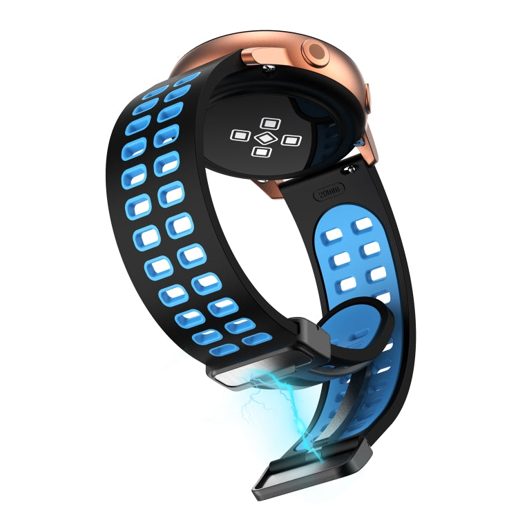 22mm Double-row Hole Folding Black Buckle Two-color Silicone Watch Band(Black Sky Blue) - Smart Wear by PMC Jewellery | Online Shopping South Africa | PMC Jewellery