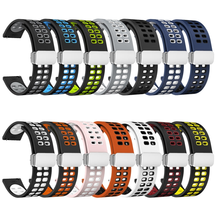 20mm Double-row Hole Folding Silver Buckle Two-color Silicone Watch Band(Black White) - Smart Wear by PMC TechLife | Online Shopping South Africa | PMC TechLife