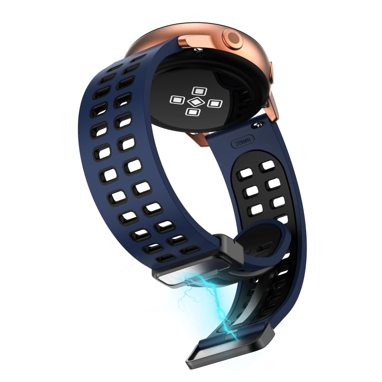 20mm Double-row Hole Folding Silver Buckle Two-color Silicone Watch Band(Black White) - Smart Wear by PMC TechLife | Online Shopping South Africa | PMC TechLife