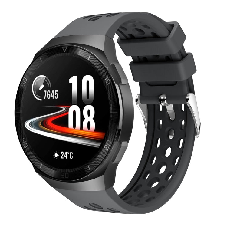 For Huawei Watch GT 2e Solid Color Round Hole Silicone Watch Band(Grey) - Smart Wear by PMC TechLife | Online Shopping South Africa | PMC TechLife