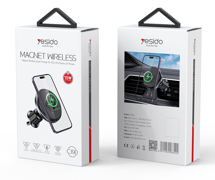 Yesido C190 15W Magsafe Magnetic Car Air Vent Wireless Charger(Black) - Wireless Charger Holders by Yesido | Online Shopping South Africa | PMC Jewellery