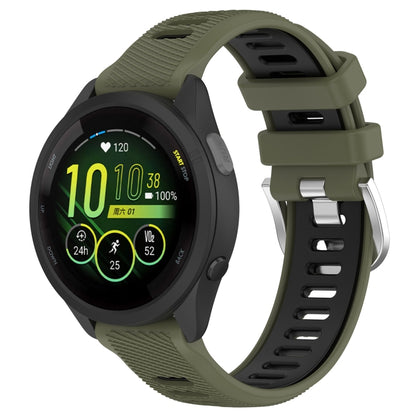 For Garmin Forerunner 265S 18mm Sports Two-Color Steel Buckle Silicone Watch Band(Army Green+Black) - Smart Wear by PMC Jewellery | Online Shopping South Africa | PMC Jewellery