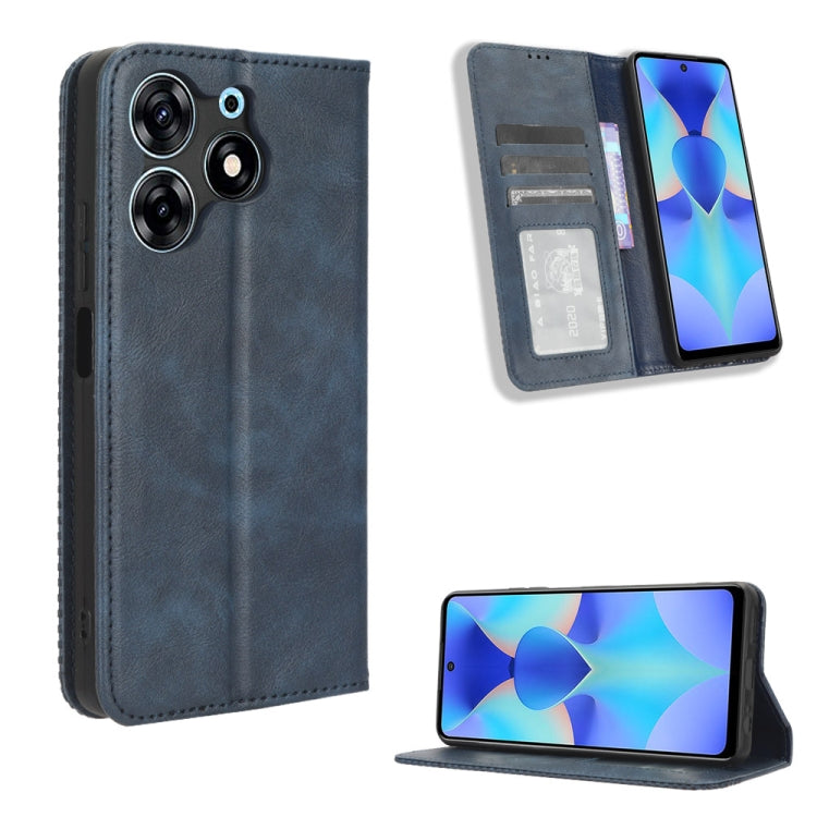 For Tecno Spark 10 Pro / K17 Magnetic Buckle Retro Texture Leather Phone Case(Blue) - free shipping - PMC TechLife - Order now!