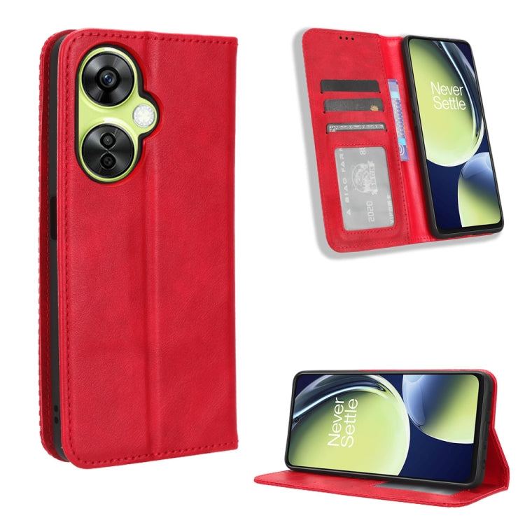 For OnePlus Nord CE 3 Lite Magnetic Buckle Retro Texture Leather Phone Case(Red) - free shipping - PMC TechLife - Order now!