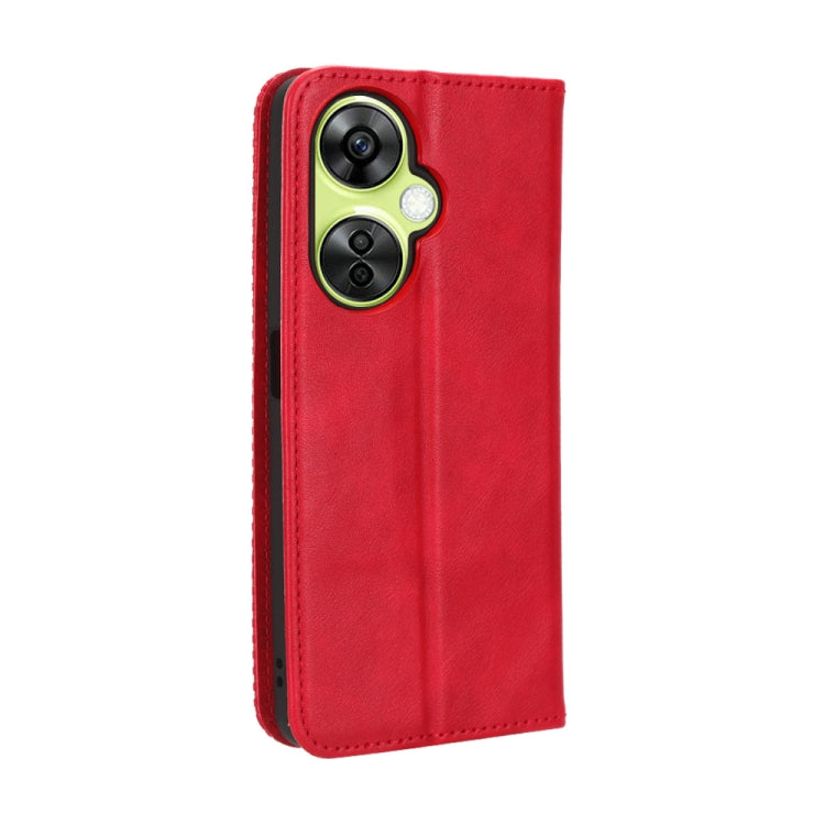 For OnePlus Nord CE 3 Lite Magnetic Buckle Retro Texture Leather Phone Case(Red) - OnePlus Cases by PMC Jewellery | Online Shopping South Africa | PMC Jewellery