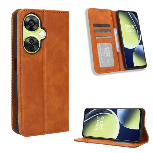 For OnePlus Nord CE 3 Lite Magnetic Buckle Retro Texture Leather Phone Case(Brown) - OnePlus Cases by PMC Jewellery | Online Shopping South Africa | PMC Jewellery