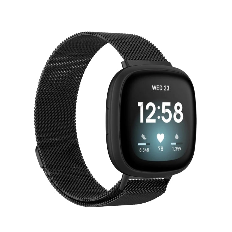 For Fitbit Versa 4 Milanese Magnetic Metal Weave Watchband, Small Size(Black) -  by PMC Jewellery | Online Shopping South Africa | PMC Jewellery