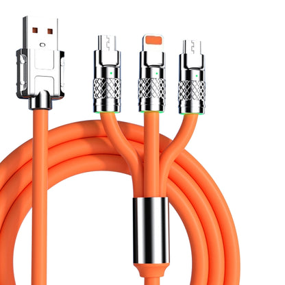 Mech Series 6A 120W 3 in 1 Metal Plug Silicone Fast Charging Data Cable, Length: 1.2m(Orange) - Multifunctional Cable by PMC Jewellery | Online Shopping South Africa | PMC Jewellery