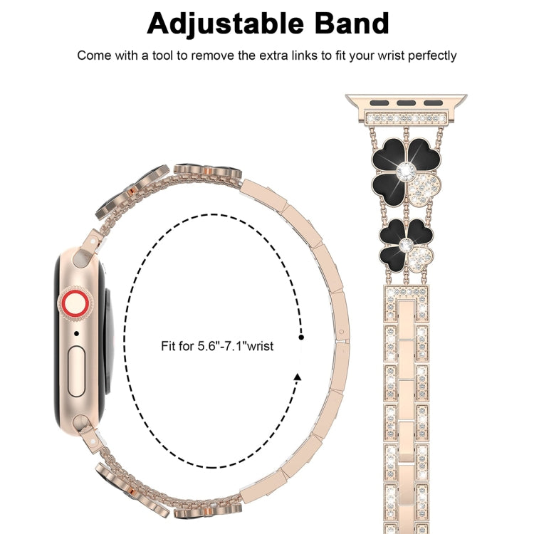 For Apple Watch SE 40mm Petal Metal Diamond Watch Band(Rose Gold+Black) -  by PMC Jewellery | Online Shopping South Africa | PMC Jewellery