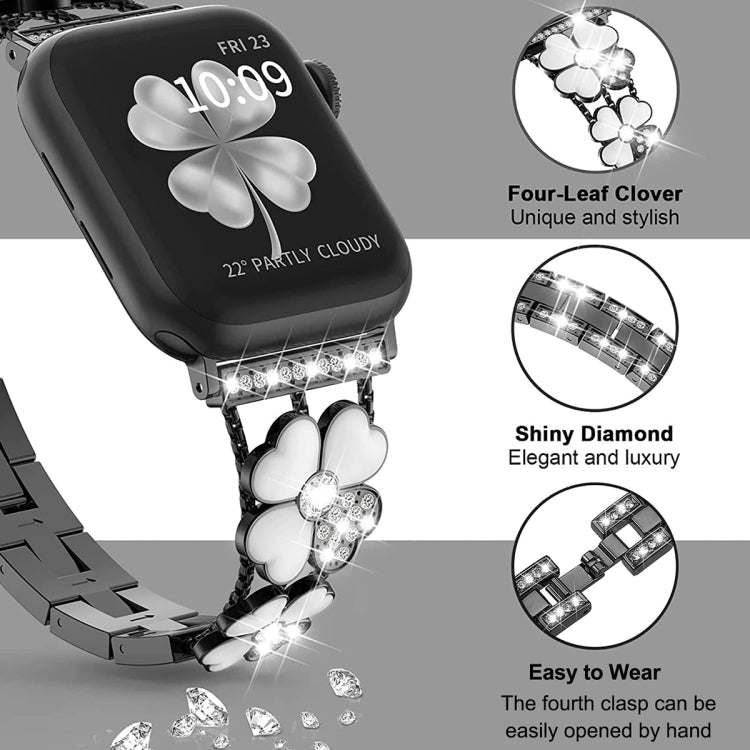 For Apple Watch 6 40mm Petal Metal Diamond Watch Band(Black+White) -  by PMC Jewellery | Online Shopping South Africa | PMC Jewellery