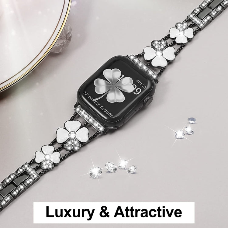 For Apple Watch 5 44mm Petal Metal Diamond Watch Band(Black+White) -  by PMC Jewellery | Online Shopping South Africa | PMC Jewellery