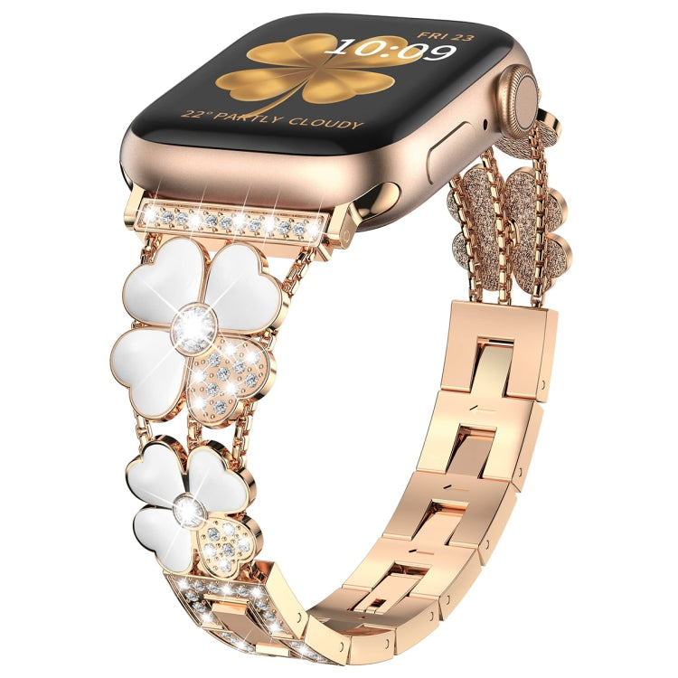 For Apple Watch 2 38mm Petal Metal Diamond Watch Band(Rose Gold+White) -  by PMC Jewellery | Online Shopping South Africa | PMC Jewellery