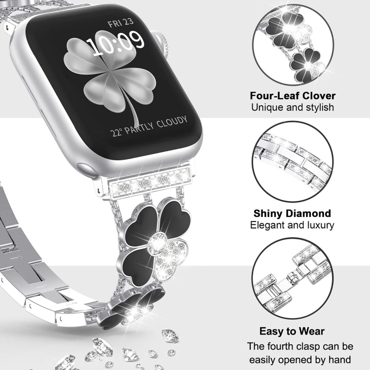 For Apple Watch 2 38mm Petal Metal Diamond Watch Band(Sliver+Black) -  by PMC Jewellery | Online Shopping South Africa | PMC Jewellery