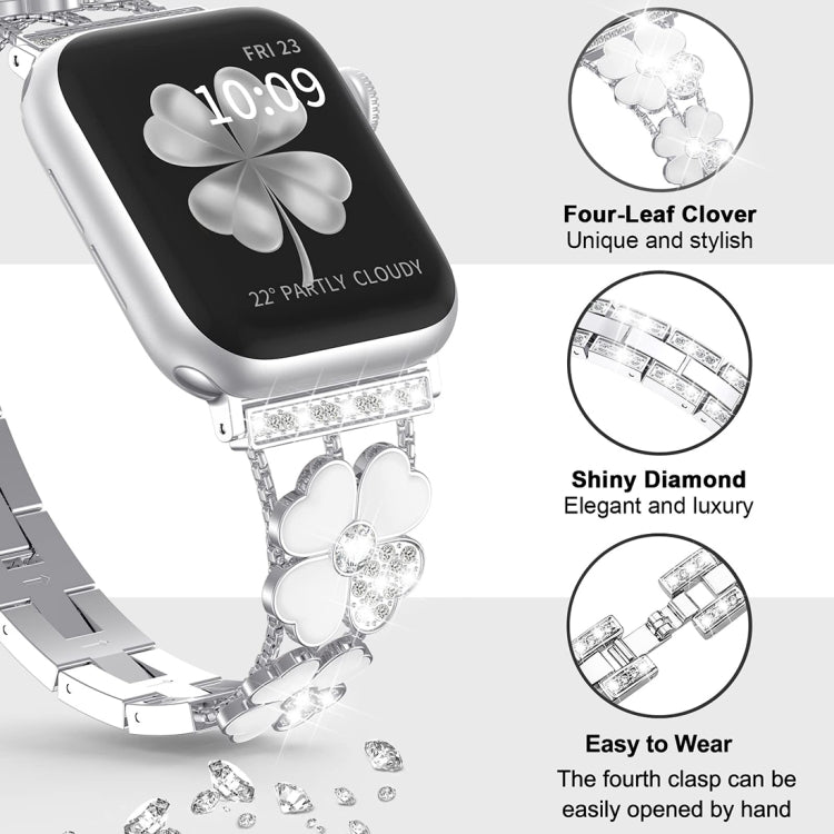 For Apple Watch 42mm Petal Metal Diamond Watch Band(Sliver+White) -  by PMC Jewellery | Online Shopping South Africa | PMC Jewellery