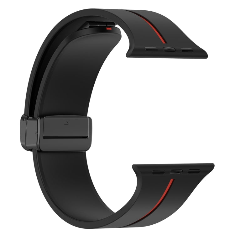 Two Color Folding Buckle Silicone Watch Band For Apple Watch 8 45mm(Black+Red) - Watch Bands by PMC TechLife | Online Shopping South Africa | PMC TechLife