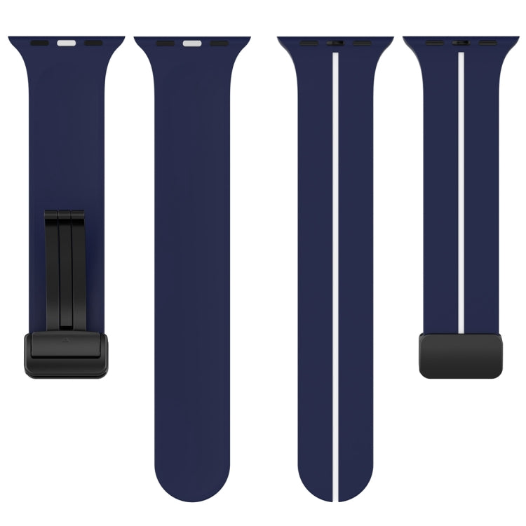 Two Color Folding Buckle Silicone Watch Band For Apple Watch 7 41mm(Midnight Blue+White) - Watch Bands by PMC TechLife | Online Shopping South Africa | PMC TechLife