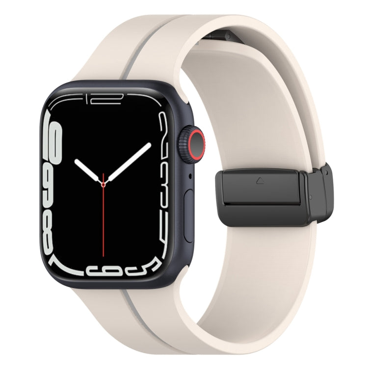 Two Color Folding Buckle Silicone Watch Band For Apple Watch 7 41mm(Starlight+Grey) -  by PMC TechLife | Online Shopping South Africa | PMC TechLife