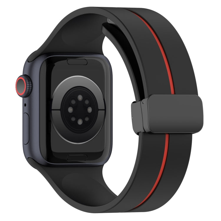 Two Color Folding Buckle Silicone Watch Band For Apple Watch 7 45mm(Black+Red) - Watch Bands by PMC TechLife | Online Shopping South Africa | PMC TechLife