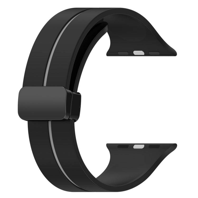 Two Color Folding Buckle Silicone Watch Band For Apple Watch 7 45mm(Black+Grey) -  by PMC TechLife | Online Shopping South Africa | PMC TechLife