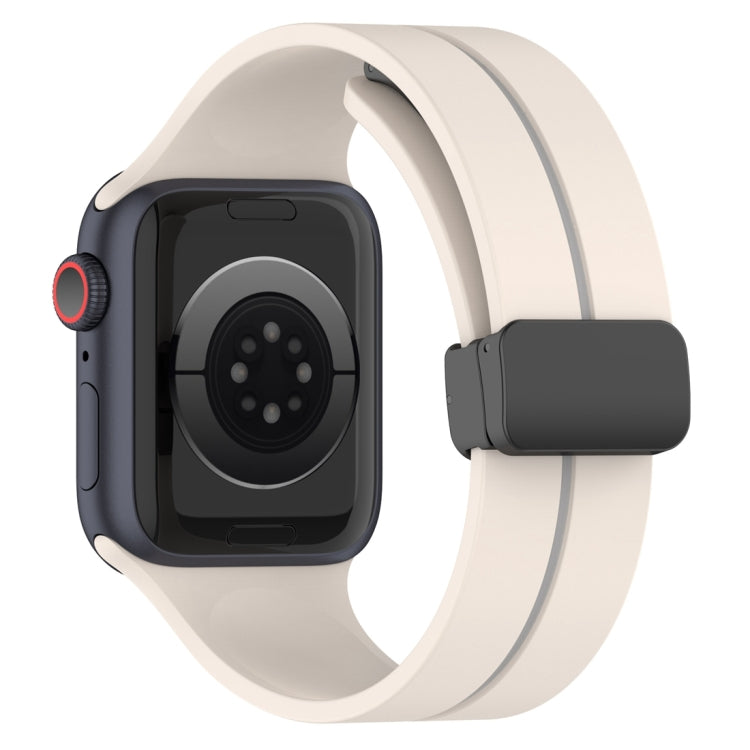 Two Color Folding Buckle Silicone Watch Band For Apple Watch 7 45mm(Starlight+Grey) -  by PMC TechLife | Online Shopping South Africa | PMC TechLife