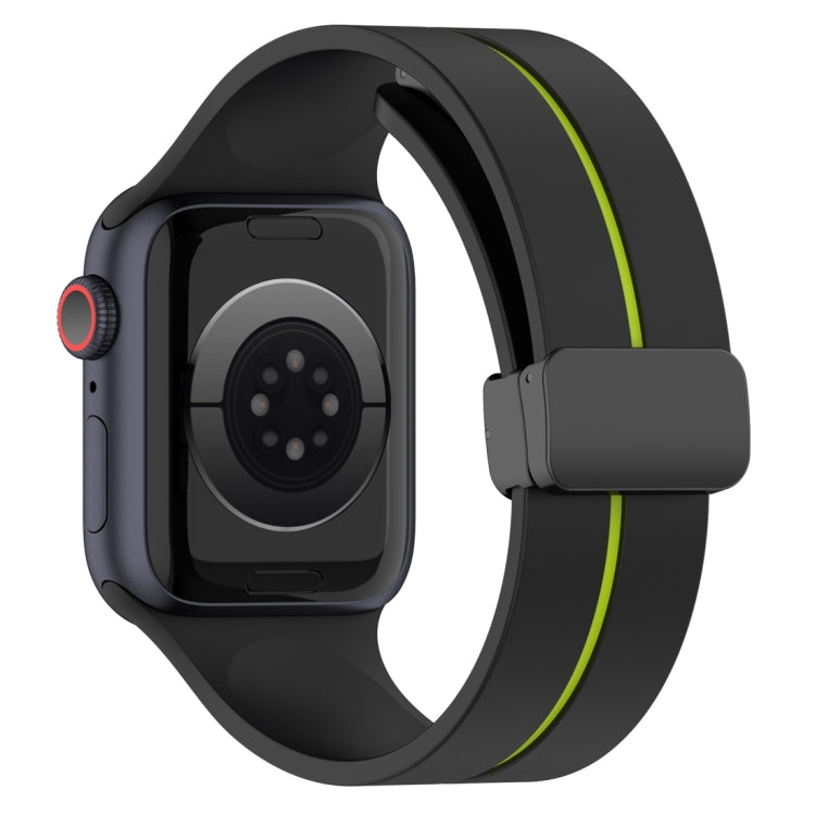Two Color Folding Buckle Silicone Watch Band For Apple Watch 6 40mm(Black+Lime) - Watch Bands by PMC TechLife | Online Shopping South Africa | PMC TechLife