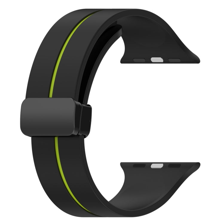 Two Color Folding Buckle Silicone Watch Band For Apple Watch 6 40mm(Black+Lime) - Watch Bands by PMC TechLife | Online Shopping South Africa | PMC TechLife