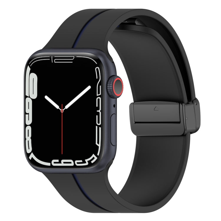 Two Color Folding Buckle Silicone Watch Band For Apple Watch 6 44mm(Black+Blue) -  by PMC TechLife | Online Shopping South Africa | PMC TechLife